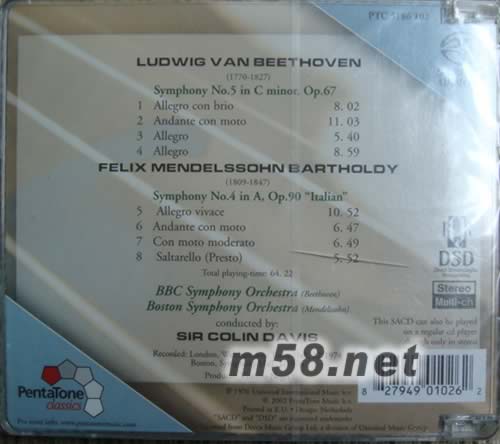 Beethoven Symphony No.5 in C minor, Op.67 SACD專輯背面圖片