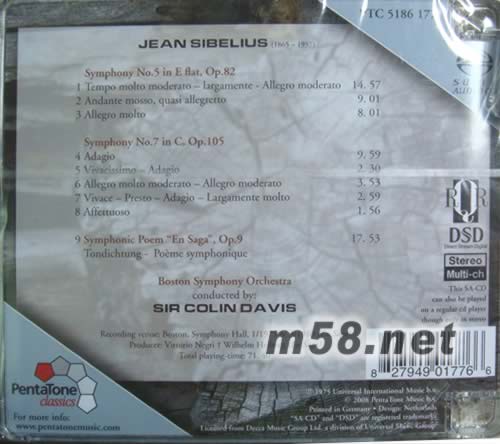 西貝柳斯Jean Sibelius Symphonies Nos. 5 & 7 Symphonic Poem “En Saga” SACD專輯背面圖片