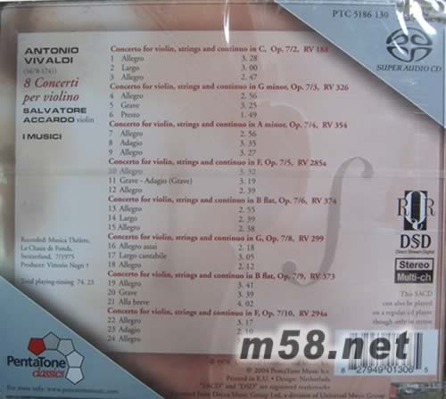 維瓦爾蒂小提琴ANTONIO VIVALDI 8 Concerti per violino SACD專輯背面圖片