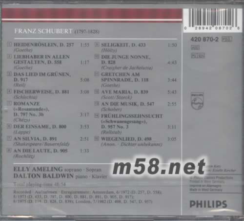 舒伯特 圣母頌/萬福瑪麗亞專輯背面圖片