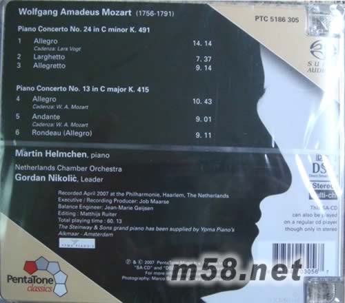 莫扎特:第13&24號鋼琴協奏曲家Mozart Piano Concertos C major, K.415 C minor, K.491 SACD專輯背面圖片