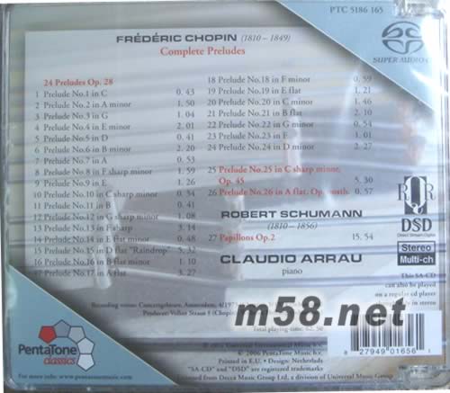 肖邦:24首前奏曲&舒曼:鋼琴套曲 蝴蝶 SACD專輯背面圖片