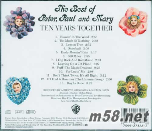 THE BEST OF PETER PAUL AND MARY(10周年紀念)專輯背面圖片