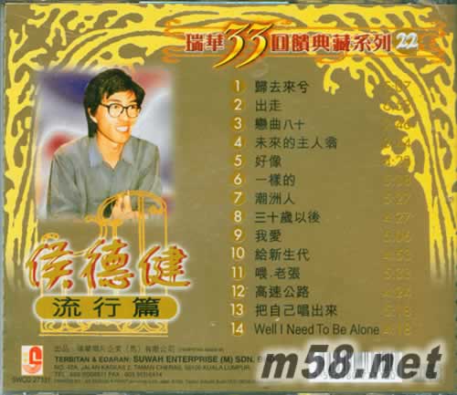 侯德建流行篇專輯背面圖片