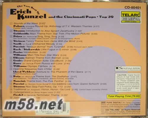 THE VERY BEST OF ERICH KUNZEL TOP 20(20首經典電影音樂)專輯背面圖片