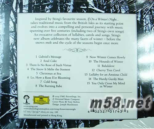 If On A Winter‘s Night 如果在冬夜 香港版專輯背面圖片
