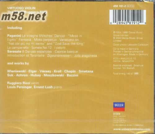 一代小提琴名家里奇黃金十年Virtuoso Violin專輯背面圖片