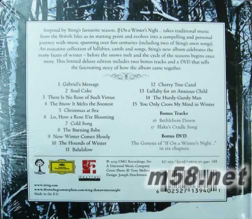 If On A Winter‘s Night CD+DVD 歐洲版專輯背面圖片