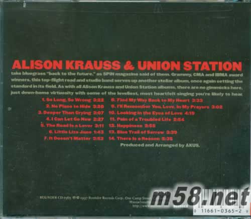 Alison Krauss and Union Station SO LONG SO WRONG 只要這樣的錯誤專輯背面圖片