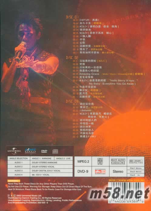 Long Time No See 演唱會2002卡拉OK(DVD)專輯背面圖片