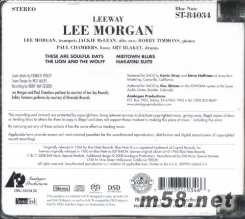 LEE MORGAN LEE WAY SACD專輯背面圖片