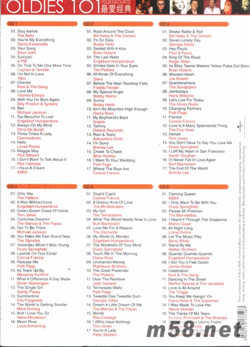 OLDIES 101: YOUR FAVORITE (6CD) 最愛經(jīng)典專輯背面圖片