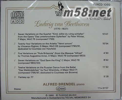 Variationen Für Klavier 鋼琴變奏曲專輯背面圖片