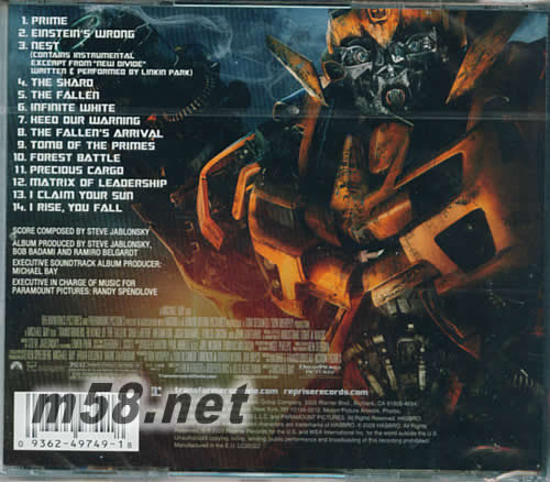 TRANSFORMERS REVENGE OF THE FALLEN THE SCORE 音樂版專輯背面圖片