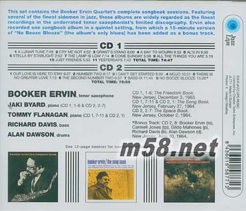 Booker Ervin Quartet The Complete Songbook Sessions 2CD專輯背面圖片