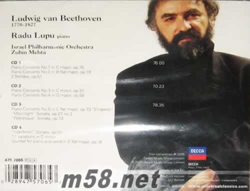 Radu Lupu plays Beethoven 魯普演奏貝多芬 4CD專輯背面圖片
