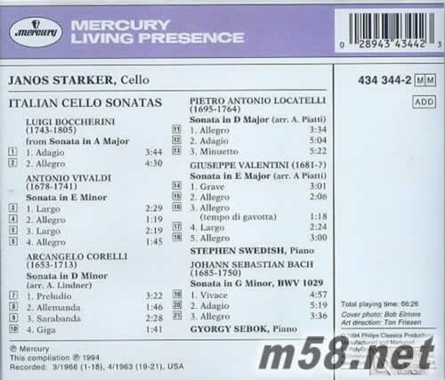 巴赫 維瓦爾蒂 科萊里等大提琴作品 斯特加大提琴專輯背面圖片