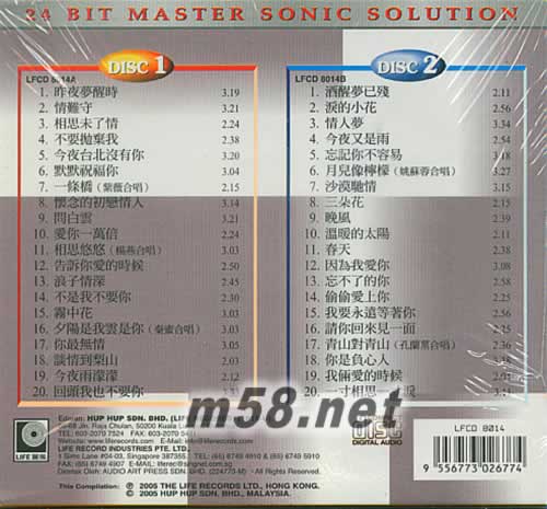 不朽巨星 青山 名曲珍藏專輯背面圖片