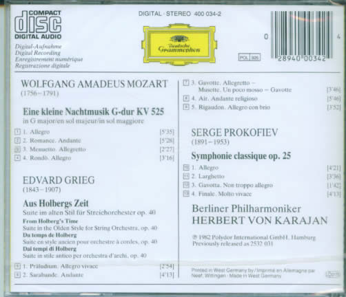 莫札特:小夜曲K.525 ; 普羅高菲夫:古典交響曲專輯背面圖片