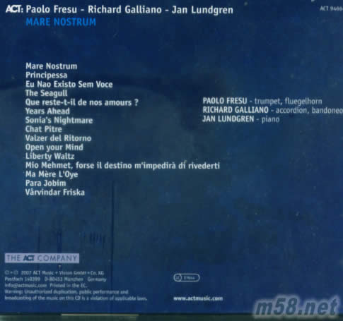 MARE NOSTRUM FRESU專輯背面圖片