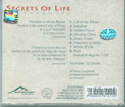 Karunesh: Secrets of Life 生命的秘密生命奧妙專輯背面圖片