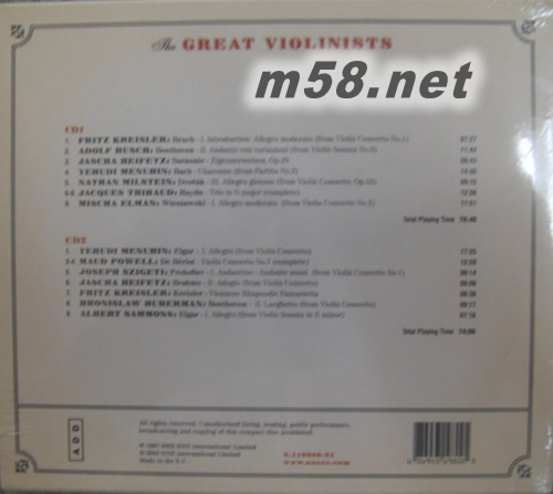 小提琴精選輯THE GREAT VIOLINISTS ALBERT SAMMONS專輯背面圖片