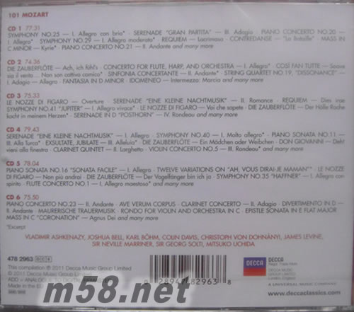 Mozart 101古典系列6CD套裝專輯背面圖片