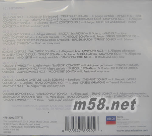Beethoven 101貝多芬名曲 101古典系列6CD套裝專輯背面圖片