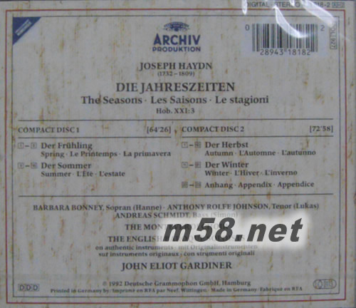 海頓THE SEASONS DIE JAHRESZEITEN神劇 季節專輯背面圖片