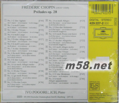 蕭邦:24首前奏曲 作品.28 Chopin:Preludes專輯背面圖片