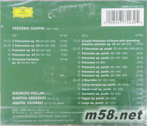 蕭邦:波蘭舞曲全輯(原音再生系列) Chopin:The Complete Polonaises專輯背面圖片