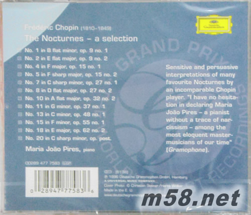 蕭邦:夜曲輯 Chopin:Nocturnes - A Selection專輯背面圖片