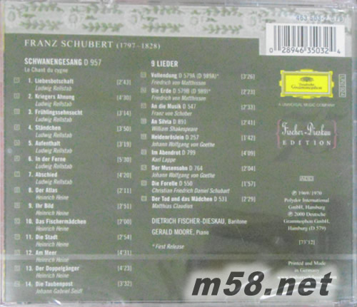舒伯特:天鵝之歌&藝術(shù)歌曲集Schubert:Schwanengesang&Lieder專輯背面圖片
