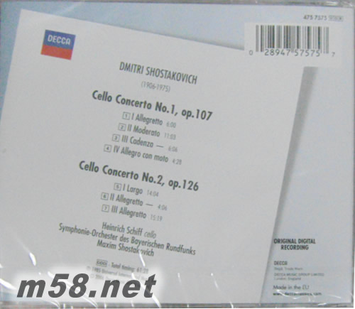 蕭士塔高維契:大提琴協(xié)奏曲Shostakovich:Cello Concertos No.1&2 大禾花版專輯背面圖片
