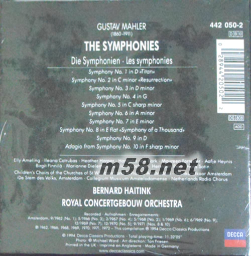 馬勒交響曲全集1-10 Mahler,Gustav-10 Symphonies-Bernard Haitink-Concertgebouw 10CD大套裝專輯背面圖片