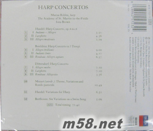 豎琴協(xié)奏曲 羅伯斯豎琴 HARP CONCERTOS(古典愛好者必備)專輯背面圖片