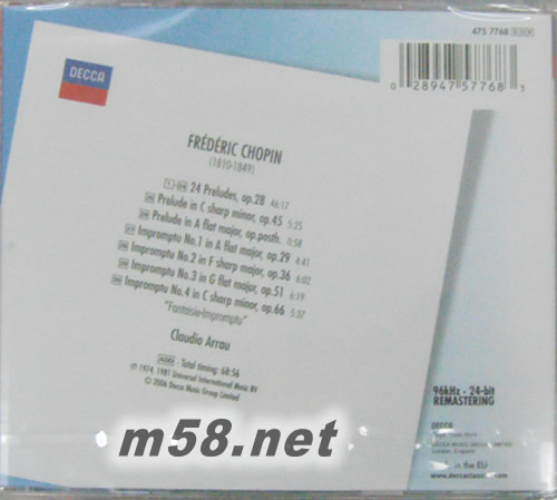 Chopin: Preludes; Impromptus 蕭邦:二十四首前奏曲&四首即興曲專輯背面圖片