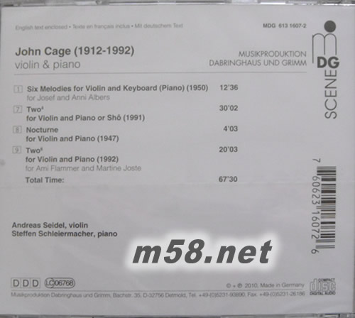 JOHN CAGE VIOLIN & PIANO 小提琴與鋼琴雙重奏專輯背面圖片