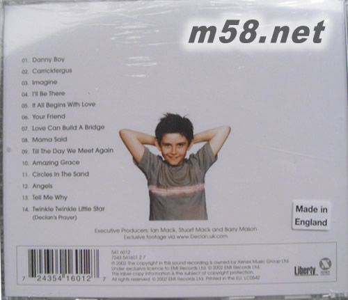 DECLAN 同名專輯 英版專輯背面圖片