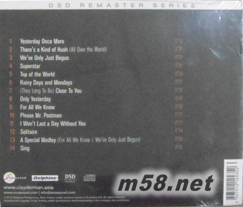 CLAYDERMAN PLAYS CARPENTERS 克萊德曼演奏卡朋特專輯背面圖片