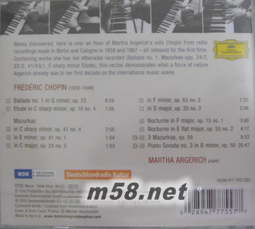 Argerich plays Chopin阿格麗希演奏肖邦作品(古典愛好者必備)專輯背面圖片
