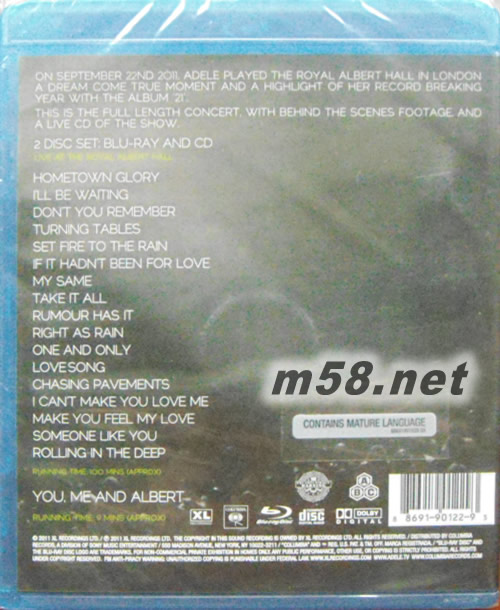 Live At The Royal Albert Hall (Blu-ray + CD)藍光DVD專輯背面圖片