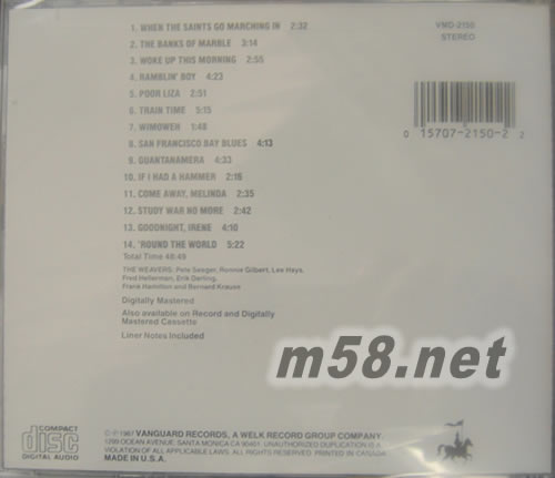 Reunion At Carnegie Hall PART2 The Weavers重聚卡內基廳演唱會 織夢者合唱團 美版專輯背面圖片