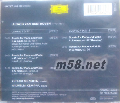 貝多芬:小提琴與鋼琴 肯保夫,梅紐恩 Beethoven:The Complete Violin Sonatas (Vol.II) 2CD專輯背面圖片