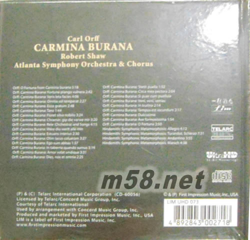 ORFF CARMINA BURANA 布蘭詩歌 卡門組曲 ULTRAHD專輯背面圖片