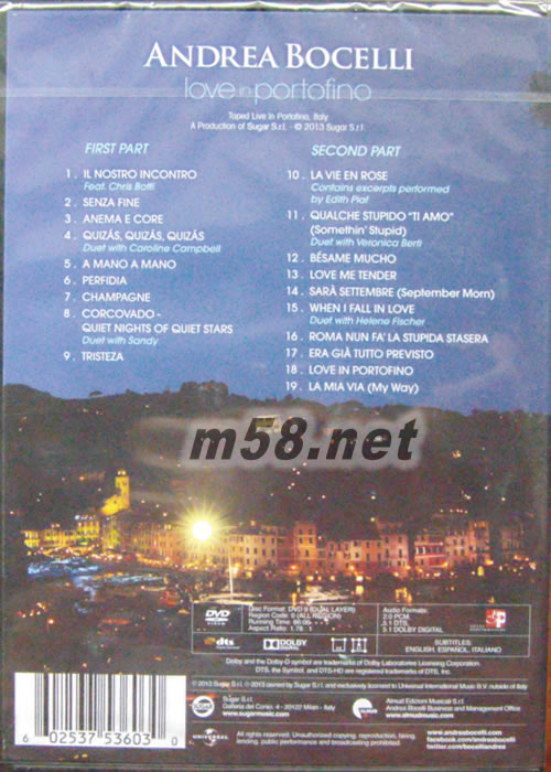 Love In Portofino (DVD)專輯背面圖片