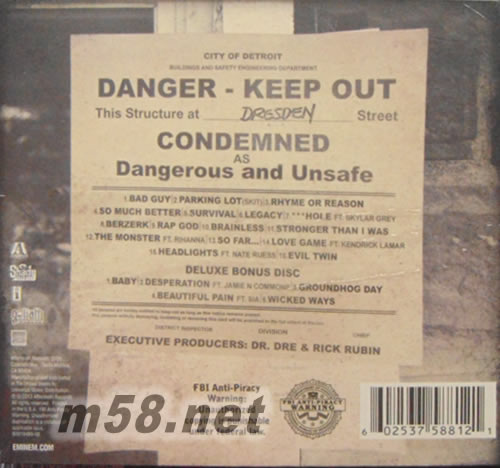 The Marshall Mathers Lp 2 (Deluxe Edition)專輯背面圖片