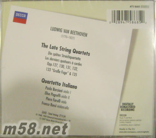 Beethoven:The Late String Quartets 貝多芬:后期弦樂四重奏專輯背面圖片