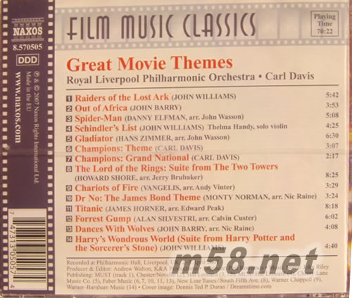電影主題音樂 GREAT MOVIE THEMES專輯背面圖片