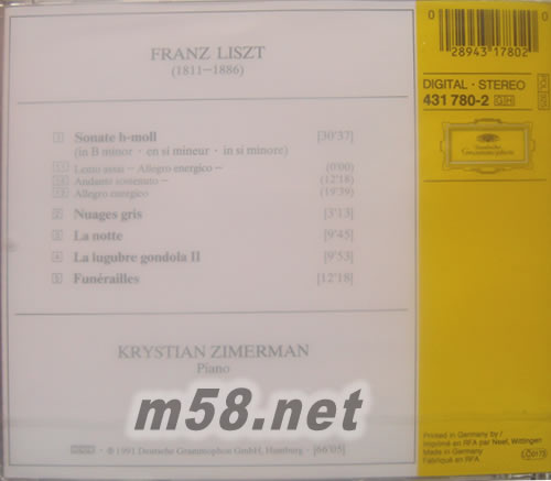 李斯特:B小調鋼琴奏鳴曲&其他鋼琴作品Liszt:Piano Sonata In B-minor, Etc專輯背面圖片